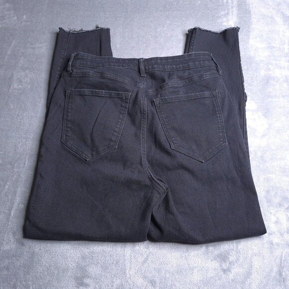 Old Navy Womens Rockstar High Rise Super Skinny Jeans 12 Black Stretch Raw Hem - Picture 2 of 8